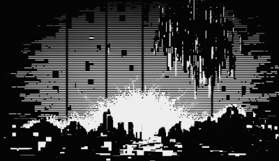 Monochrome Abstract Skyline with Glitch Effect