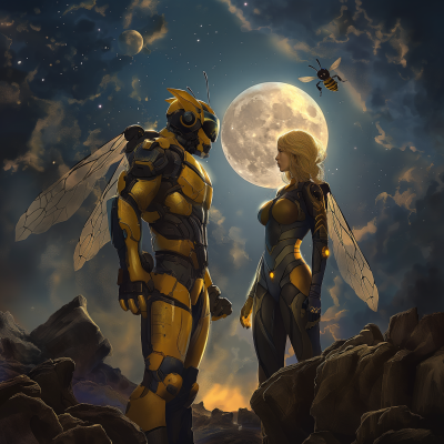 Bee Superhero and Bee Woman in Galactic Battlefield