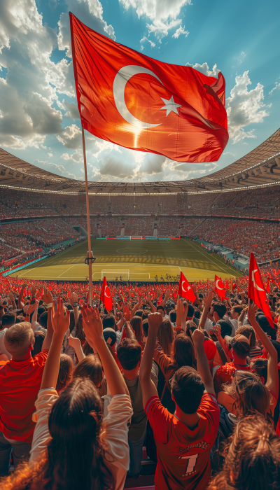 Turkish Football Fans Celebrating Goal in Stadium