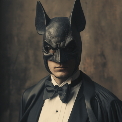 Man in tuxedo with bat mask