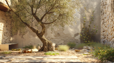 Lonely Olive Tree in Arid Garden