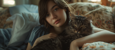 Serene Woman with Tabby Cat