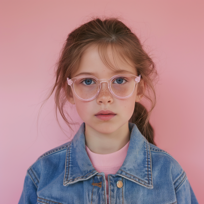 Fashionable Young Girl with Clear Eyeglasses