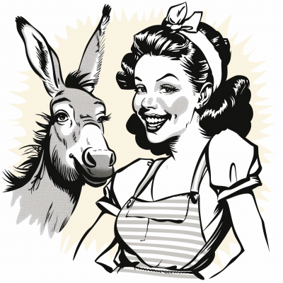 Smiling Woman and Donkey Illustration