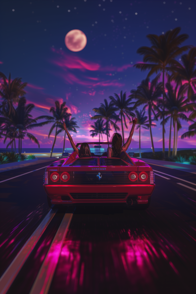 Nighttime Miami Vice Style Ferrari Testarossa Cabriolet