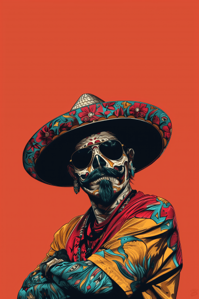 Skull-faced Figure with Vibrant Sombrero