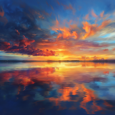 Impressionist Painting of Lake Bacalar at Sunrise