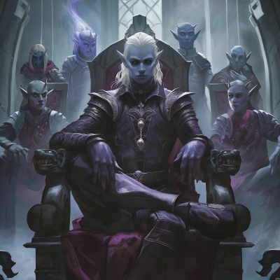 Commanding Elf and Advisors in Gothic Chamber