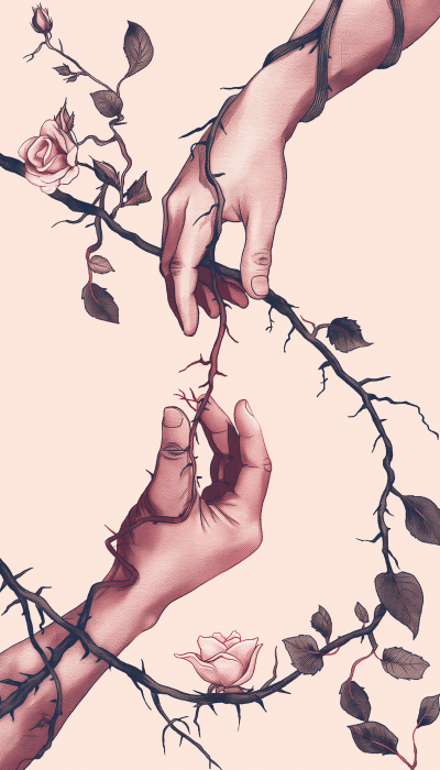 Finger Heart with Withered Rose Illustration