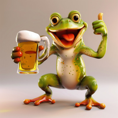 Happy Frog with Beer Mug