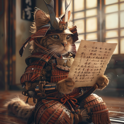 Samurai Cat with Scroll
