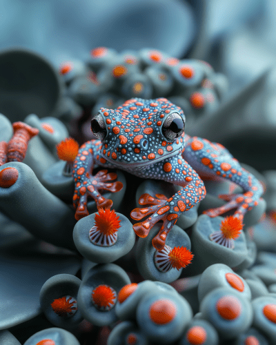 Vibrant Frog on Surreal Vegetation