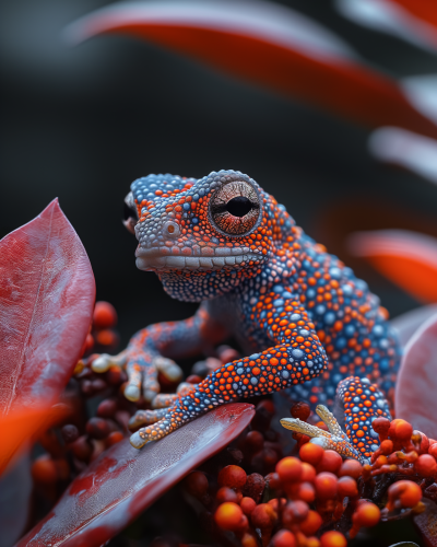 Colorful Gecko Among Vibrant Leaves