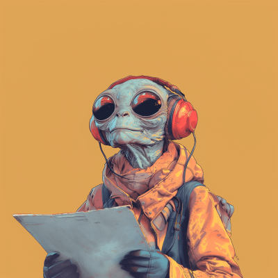 Alien with Headphones and Backpack