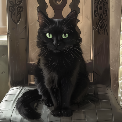 Majestic Black Cat in Decorated Room