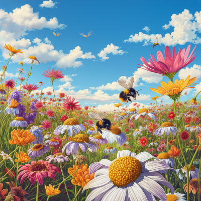 Field of Flowers with Bumblebee
