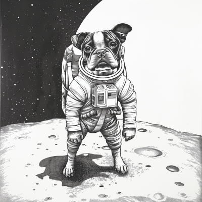 Boston Terrier Astronaut on the Moon