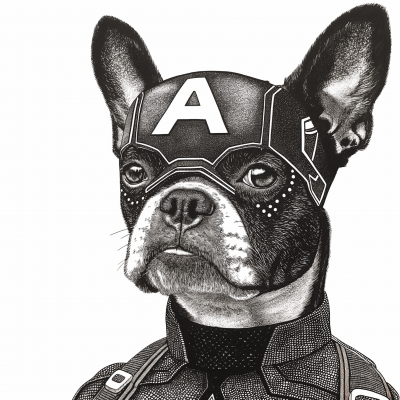 Captain America Boston Terrier Pointillism Drawing