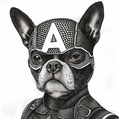 Boston Terrier Captain America Pointillism Drawing