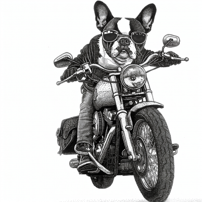 Boston Terrier Riding a Harley Davidson