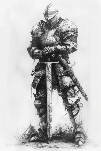 Dark Realism Medieval Knight Drawing