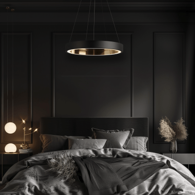 Modern Black Bedroom with Contemporary Black Chandelier
