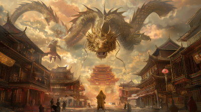 Golden Dragon Over Asian Town