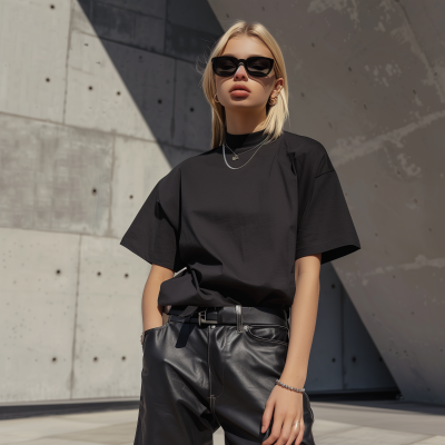 Black Oversized T-shirt and Leather Accessories Mockup