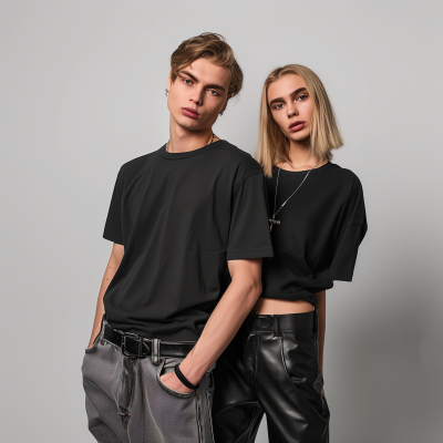 Black Oversized T-shirt Mockup with Leather Accessories