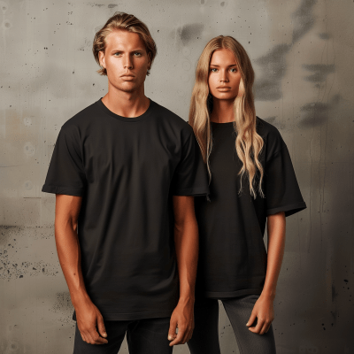 Black Oversized T-Shirt Mockup with Male and Female Models