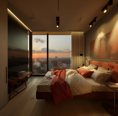 City View Bedroom at Sunset