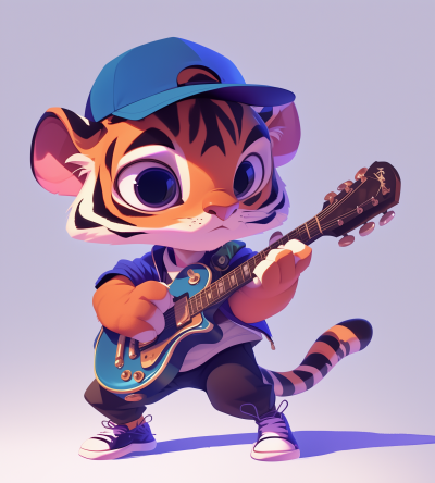Cool Baby Tiger with Guitar and Cap