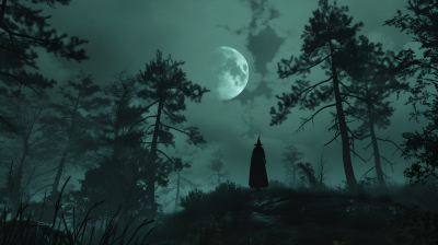 Moonlit Witch in Sparse Forest