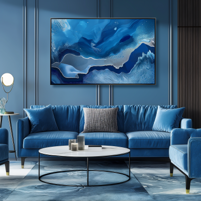 Abstract Blue Accents Living Room Wall