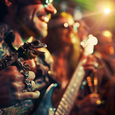 Smiling Guitarist in Concert with Salamander
