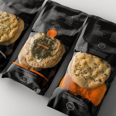 Baked and Seasoned Pita Bread Snacks Packaging Design