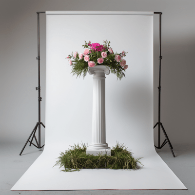White Photography Backdrop with Grass Pedestal