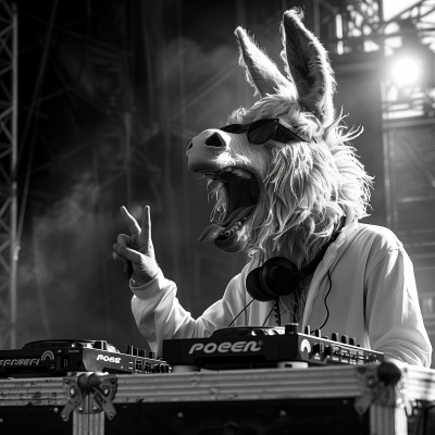 EDM DJ with Donkey Head on Festival Stage