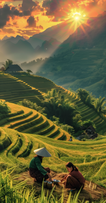 Vietnam Rice Paddie Mountain Landscape