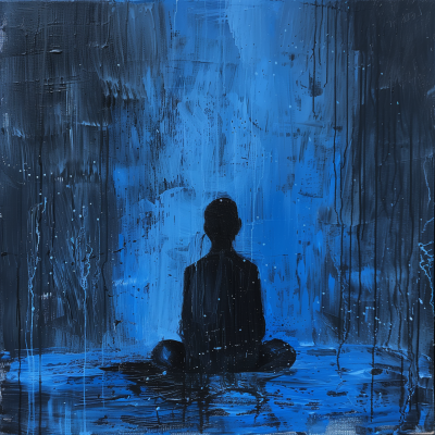 Monk Meditating in the Rain