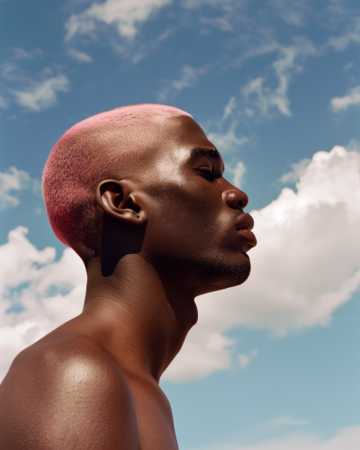 Black Male Model with Pink Buzzcut Short Hair