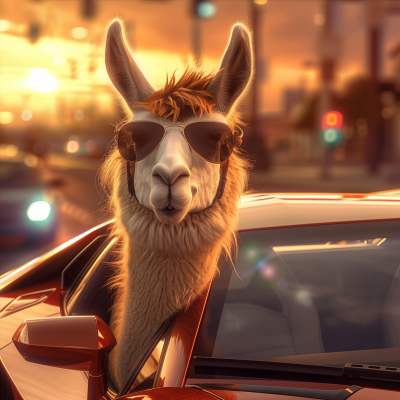 Llama with Sunglasses Driving a Lamborghini