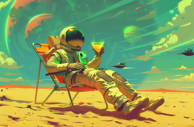 Astronaut Relaxing on Beach