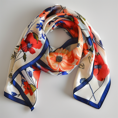 Hand-Painted Silk Scarf on White Background