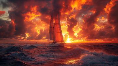 Pacific Ocean Boat Race at Sunset
