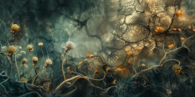 Meshed Water Painting with Flower Buds in Anton Semenov Style