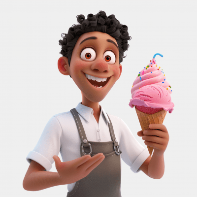 Animated Man Serving Pink Ice Cream