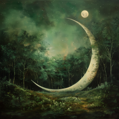 Dreamy Forest with Crescent Moon