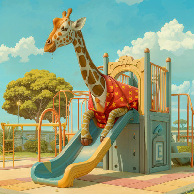 Giraffe Dressed as Elephant on Playground Slide