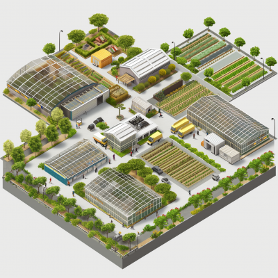Aerial Isometric Horticultural Growing Operation